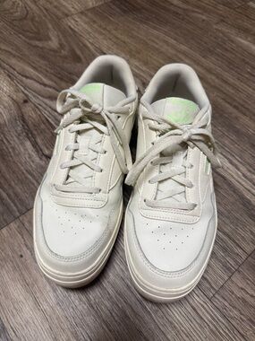 Reebok Cream Low-Top Sneakers with Neon Green Accent